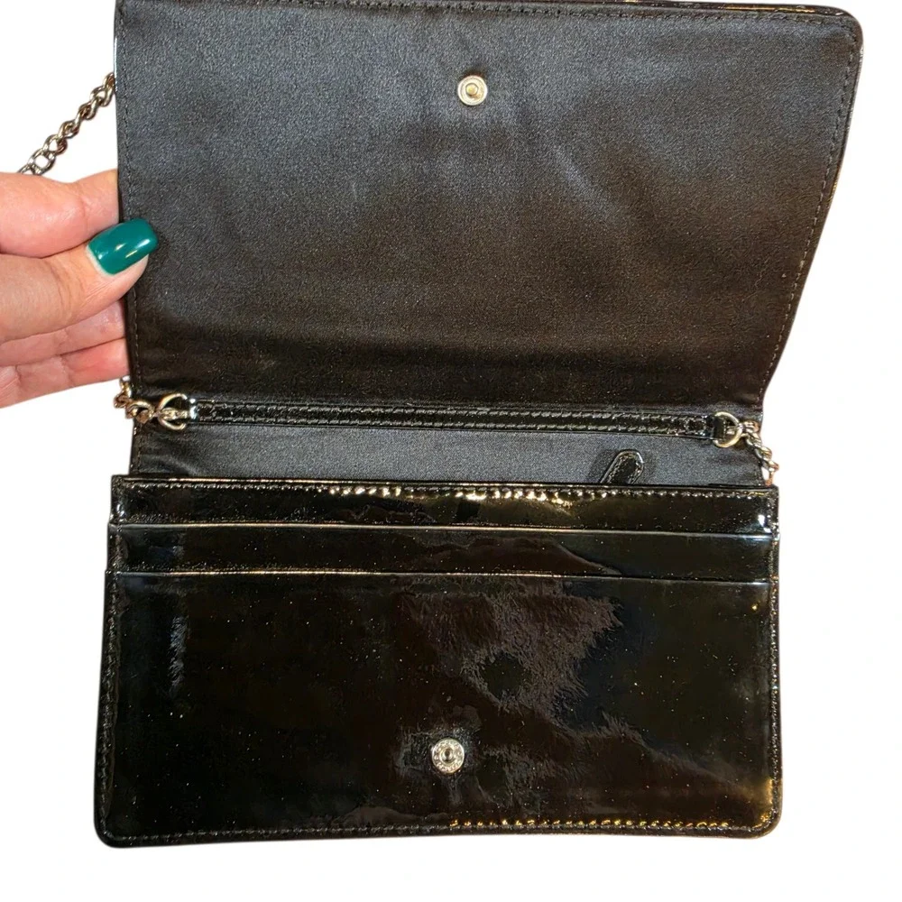 Vtg Coach Women Small Crossbody Clutch Black Silver Metallic Signature Jacquard